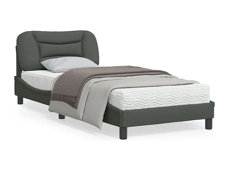 Cadre de lit avec lumières LED gris foncé 90x200 tissu