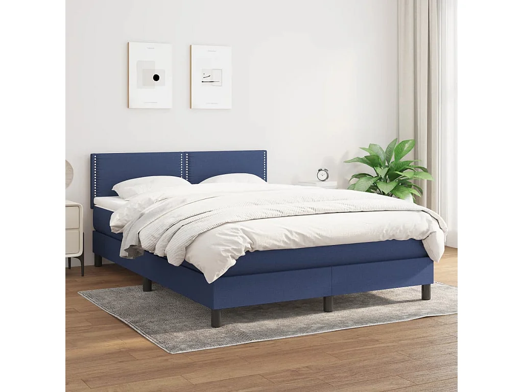 Sommier à lattes de lit avec matelas Bleu 140x190 Tissu