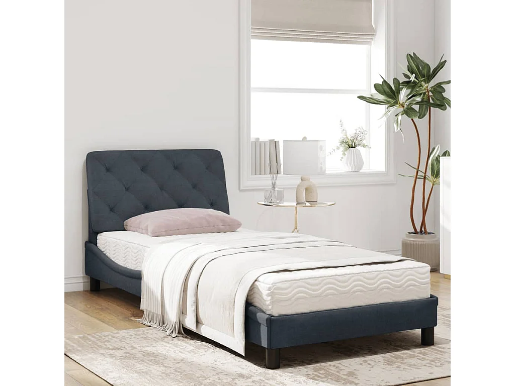 Lit avec matelas gris foncé 90x200 velours