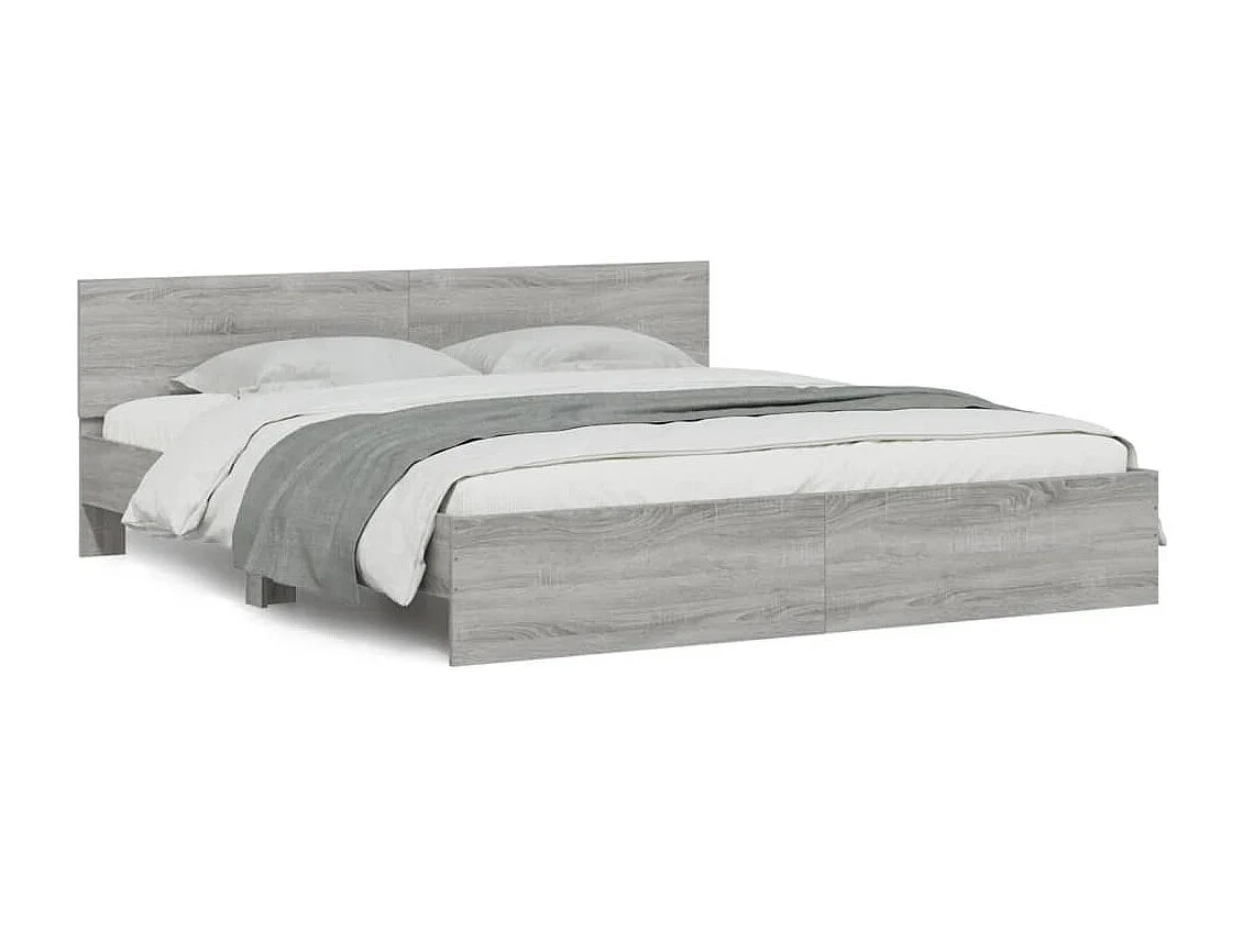 Cadre de lit avec tête de lit et LED sonoma gris 180x200