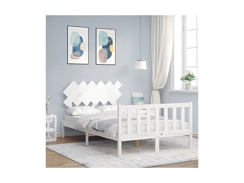 Cadre de lit avec tête de lit blanc double bois massif