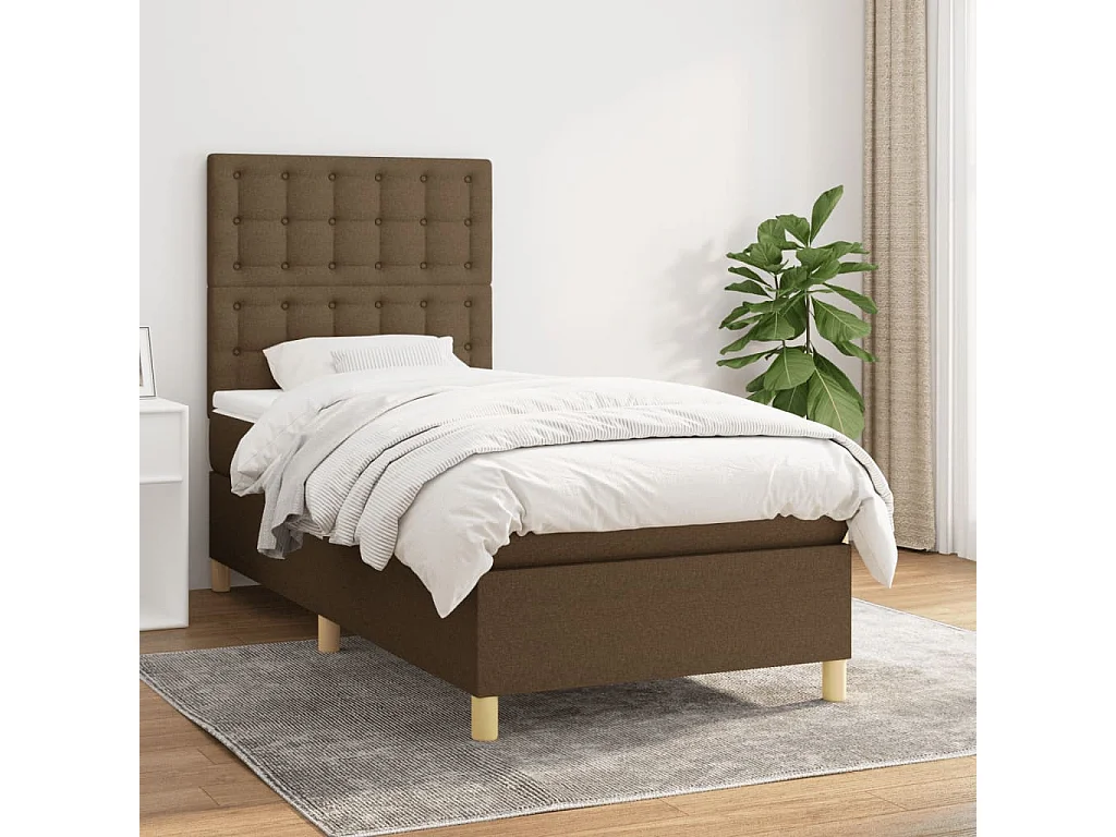Lit à sommier tapissier avec matelas Marron foncé 90x200 6