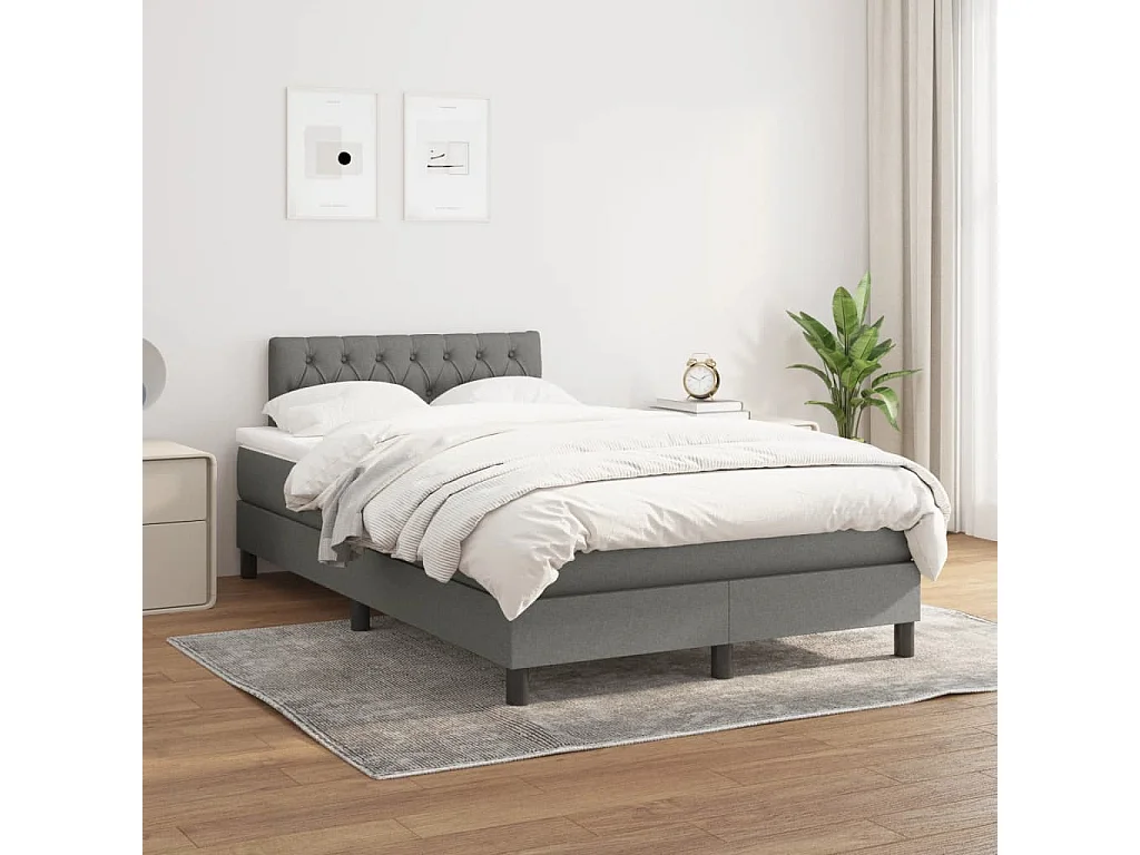 Sommier à lattes de lit avec matelas gris foncé 120x190 tissu
