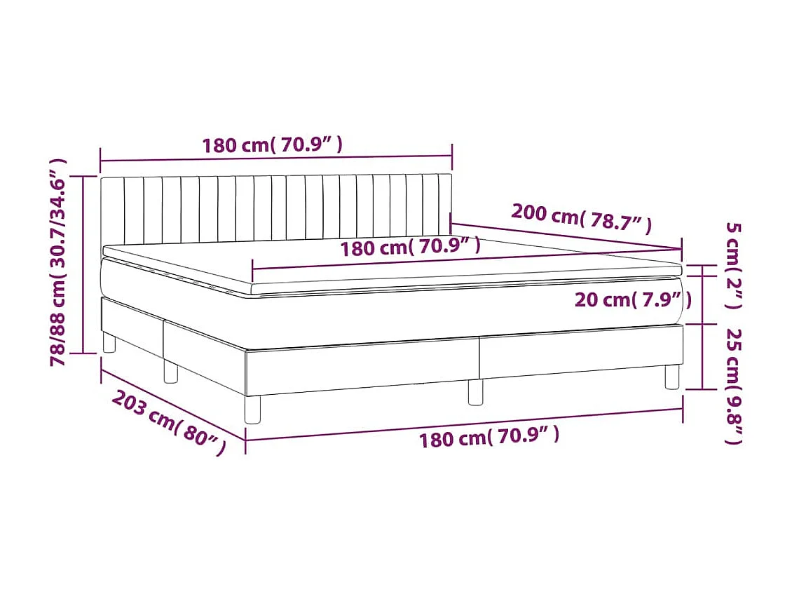 Sommier à lattes de lit avec matelas LED Gris foncé 180x200