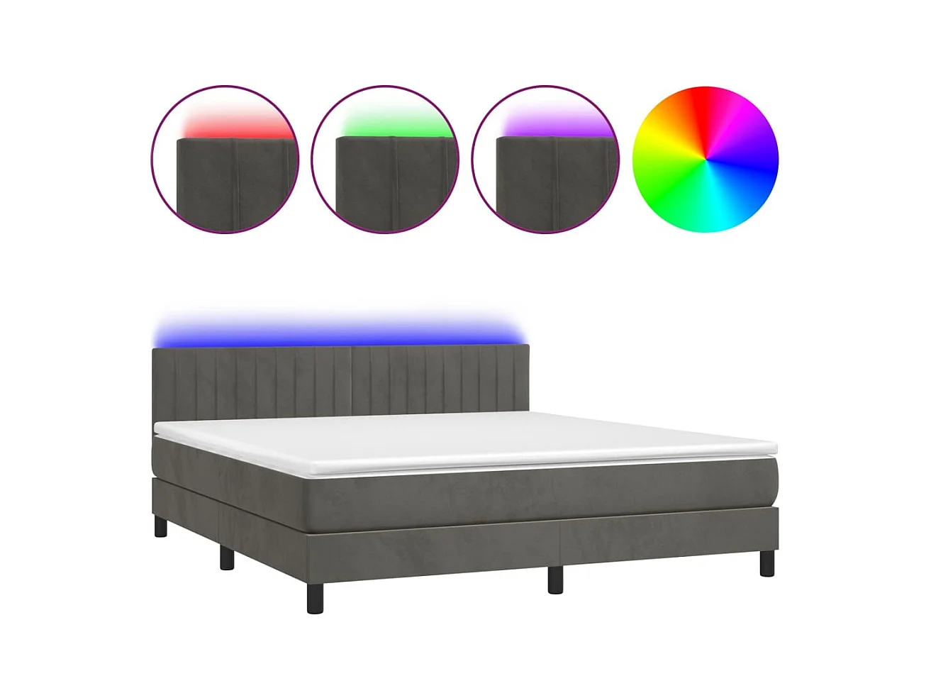 Sommier à lattes de lit avec matelas LED Gris foncé 180x200