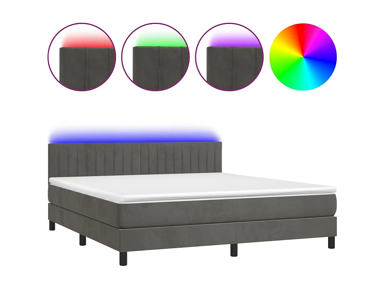 Sommier à lattes de lit avec matelas LED Gris foncé 180x200