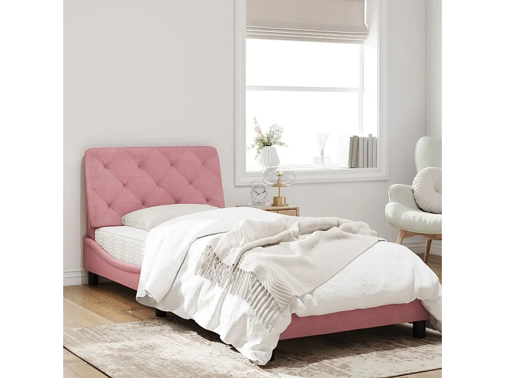 Cadre de lit avec lumières LED rose 90x200 velours