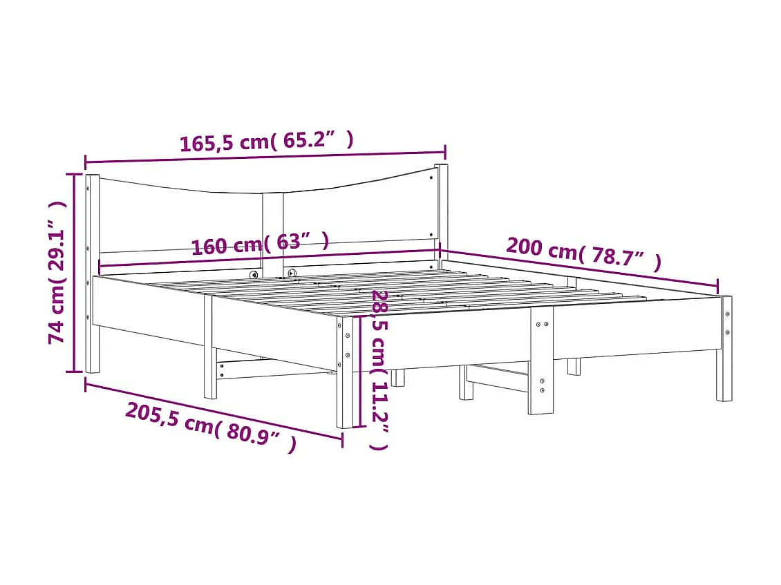 Cadre de lit avec tête de lit 160x200 bois de pin massif