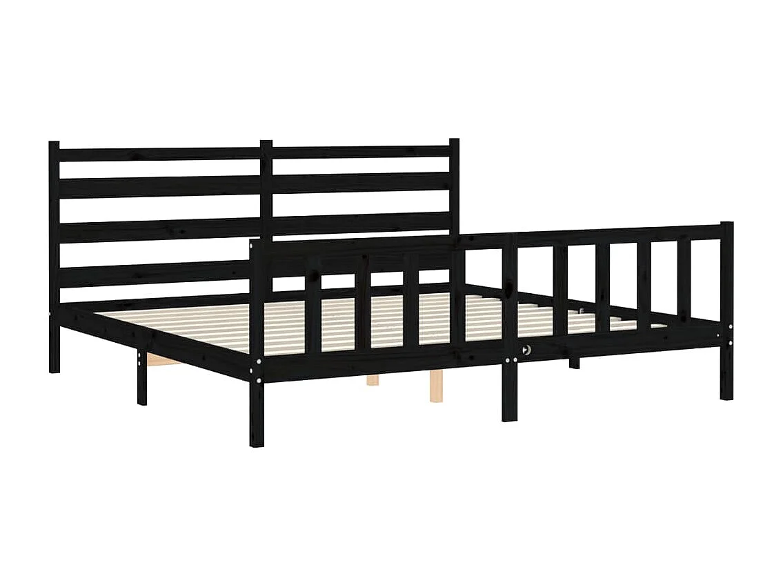 Cadre de lit avec tête de lit noir 200x200 bois massif
