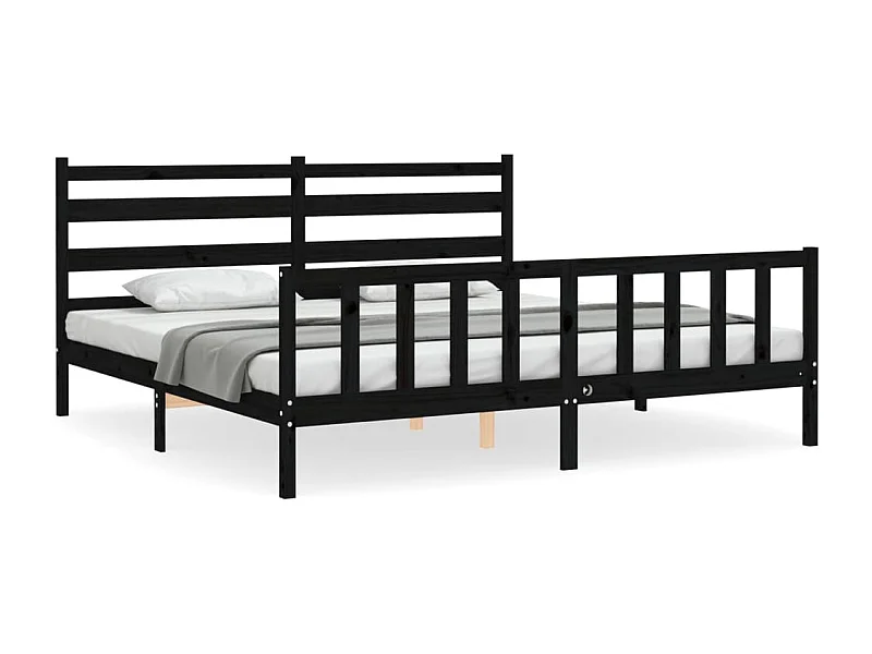 Cadre de lit avec tête de lit noir 200x200 bois massif