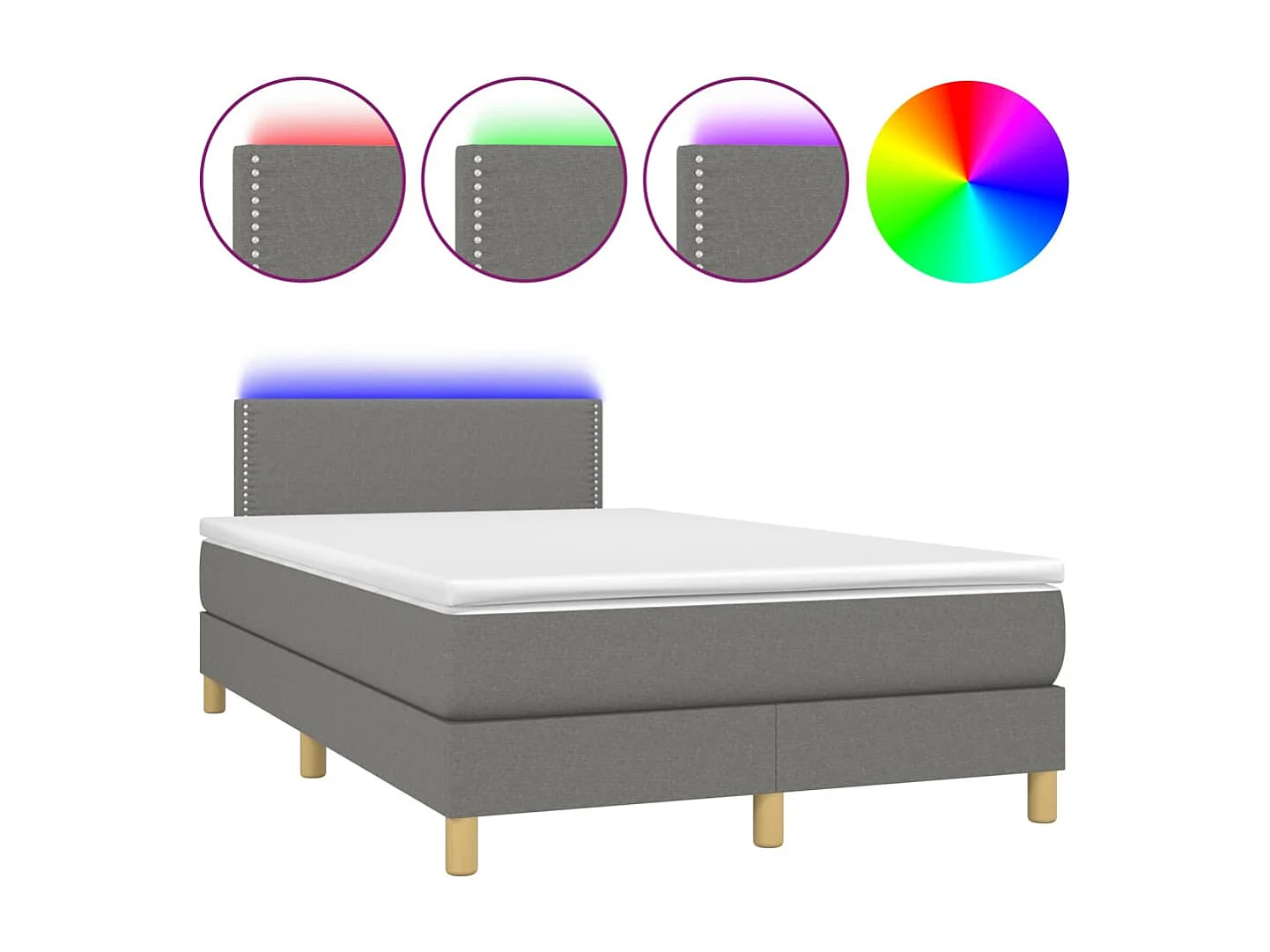 Sommier à lattes de lit matelas LED gris foncé 120x190 tissu