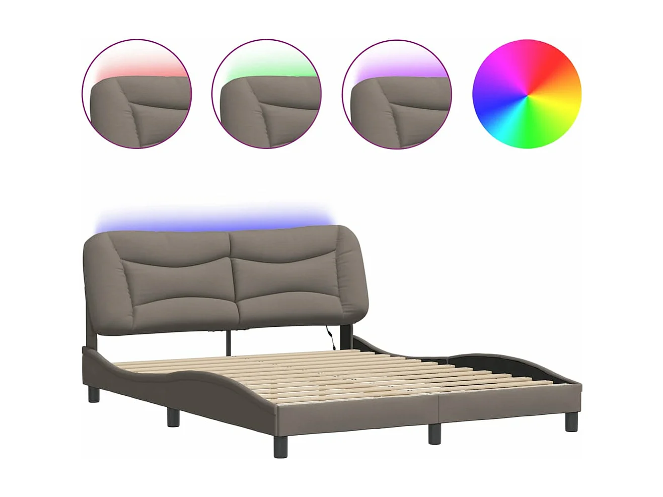 Cadre de lit avec lumières LED taupe 160x200 tissu