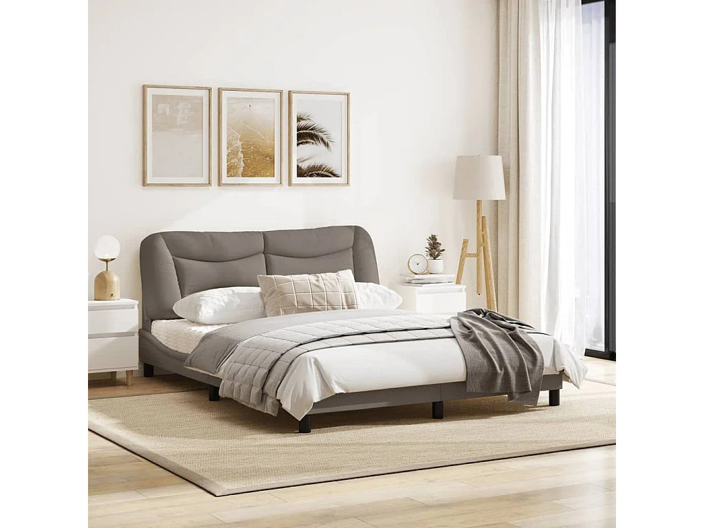 Cadre de lit avec lumières LED taupe 160x200 tissu