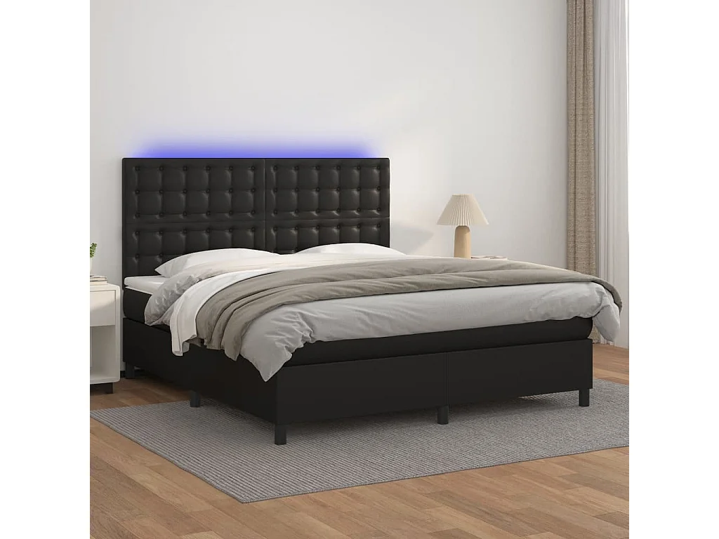 Sommier à lattes de lit avec matelas et LED Noir 160x200