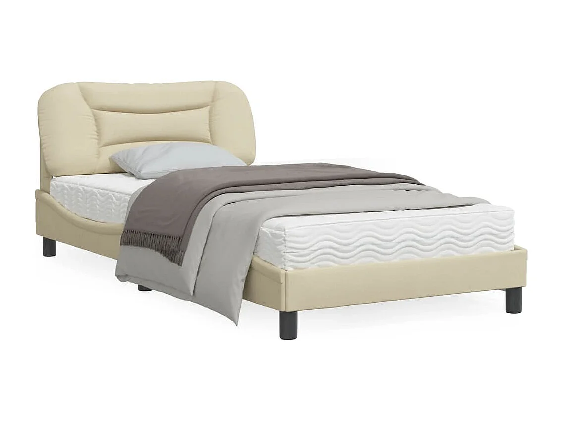 Cadre de lit avec tête de lit Crème 100x200 Tissu