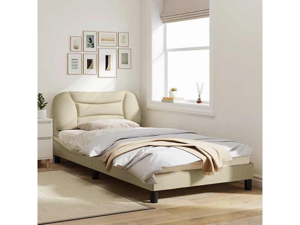Cadre de lit avec tête de lit Crème 100x200 Tissu