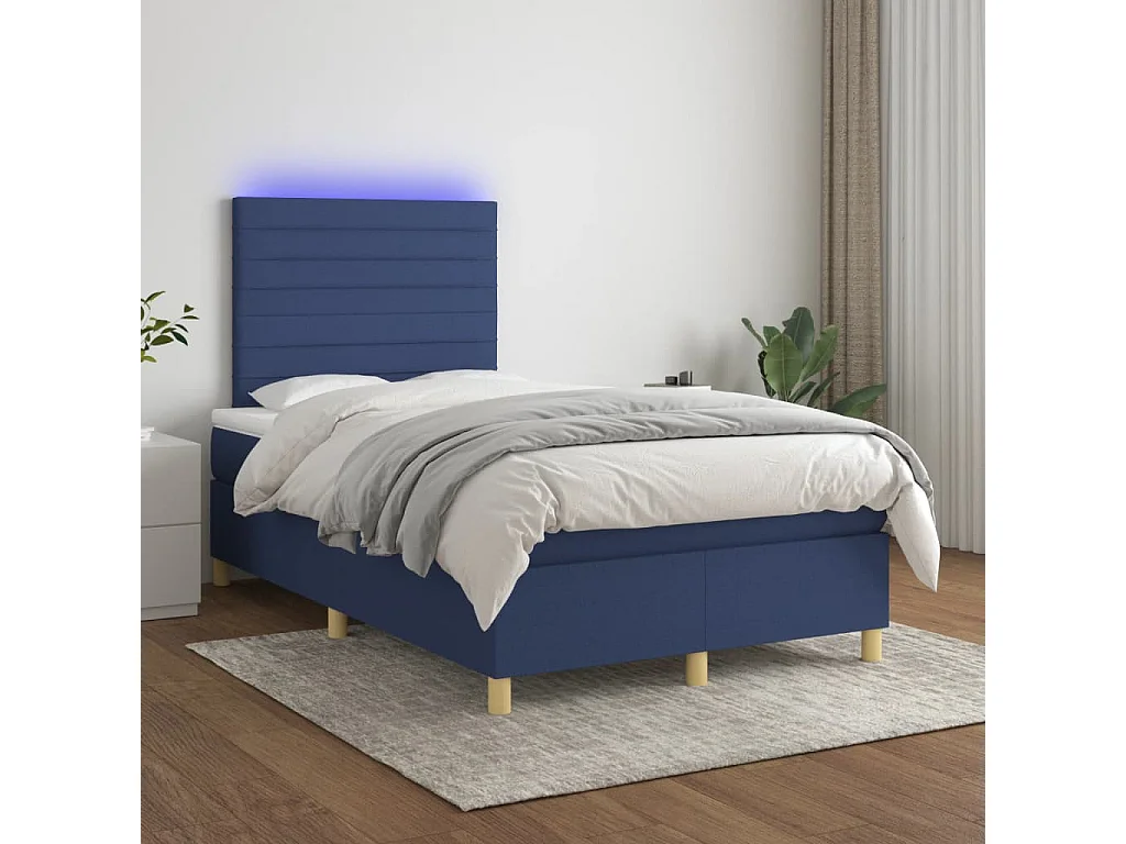 Sommier à lattes de lit matelas et LED bleu 120x190 tissu