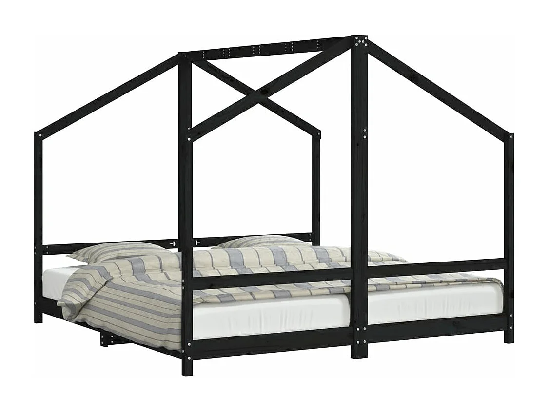 Cadre de lit pour enfants noir 2x(90x190) cm bois de pin massif