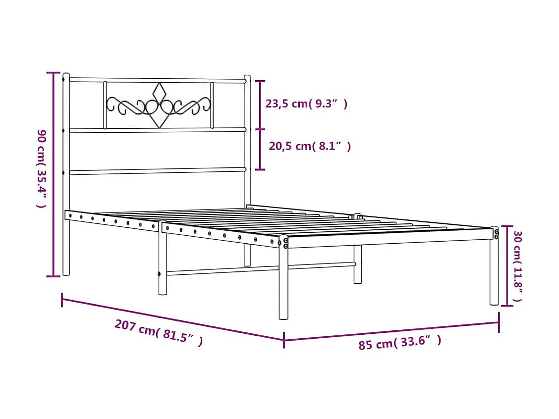 Cadre de lit métal avec tête de lit blanc 80x200