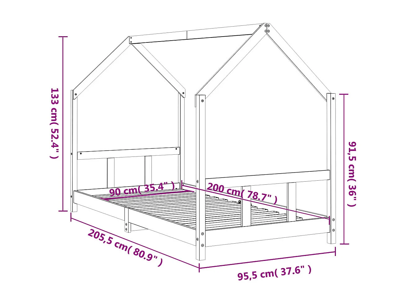 bedframe 90x200 cm massief grenenhout