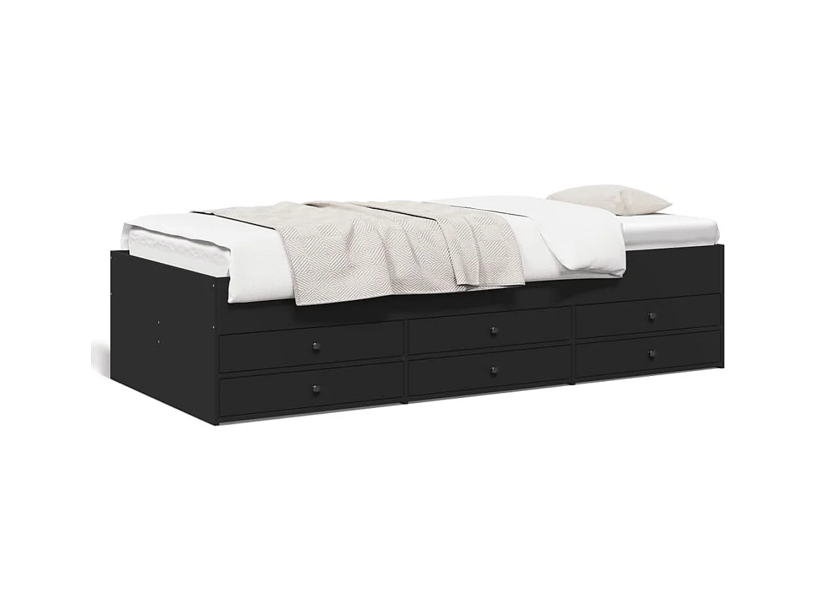 Lit de jour avec tiroirs noir 90x200 bois d'ingénierie