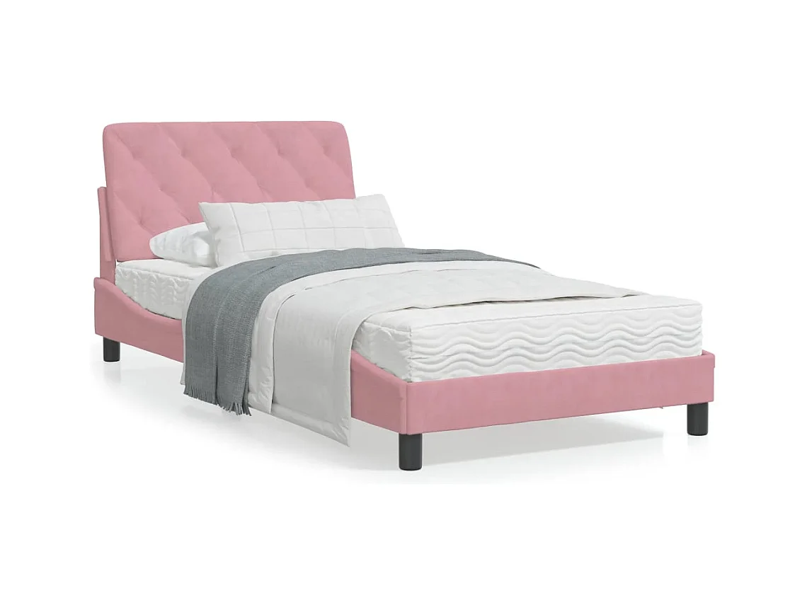 Cadre de lit avec lumières LED rose 100x200 velours