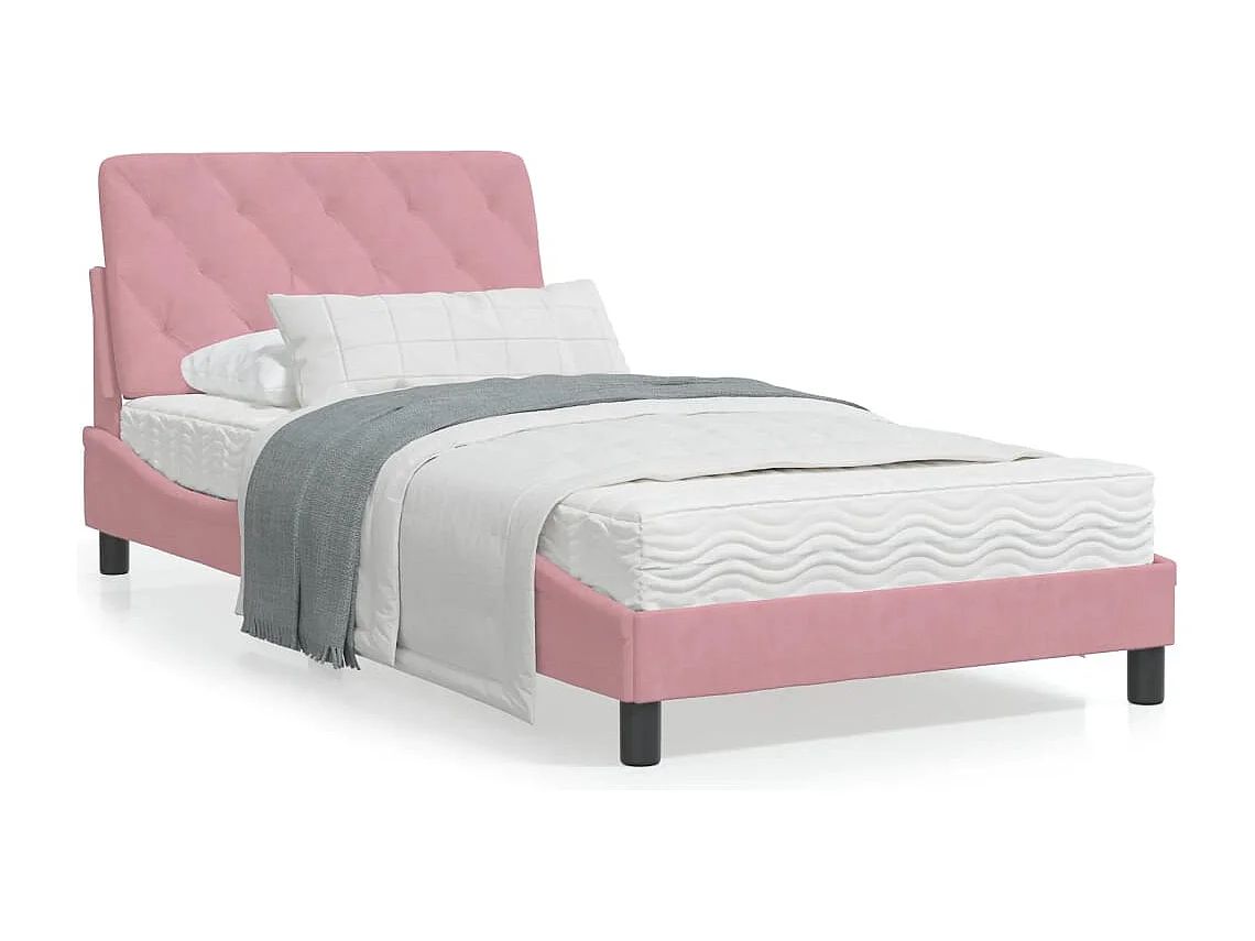 Cadre de lit avec lumières LED rose 100x200 velours