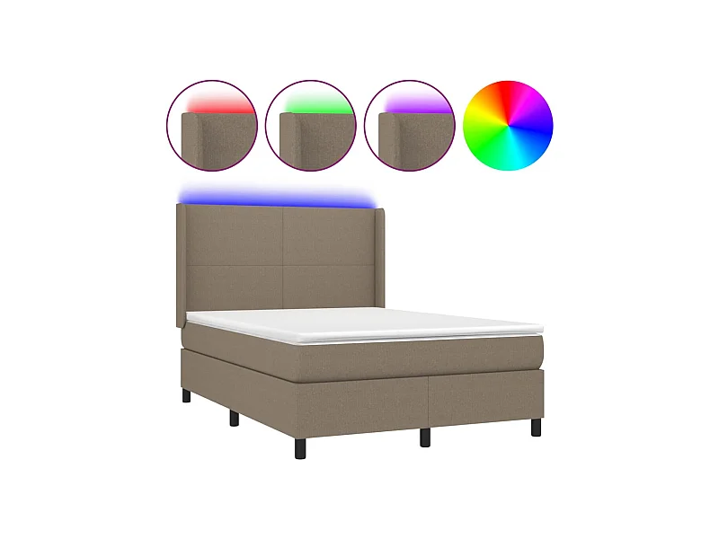 Sommier à lattes de lit matelas et LED Taupe 140x200 Tissu