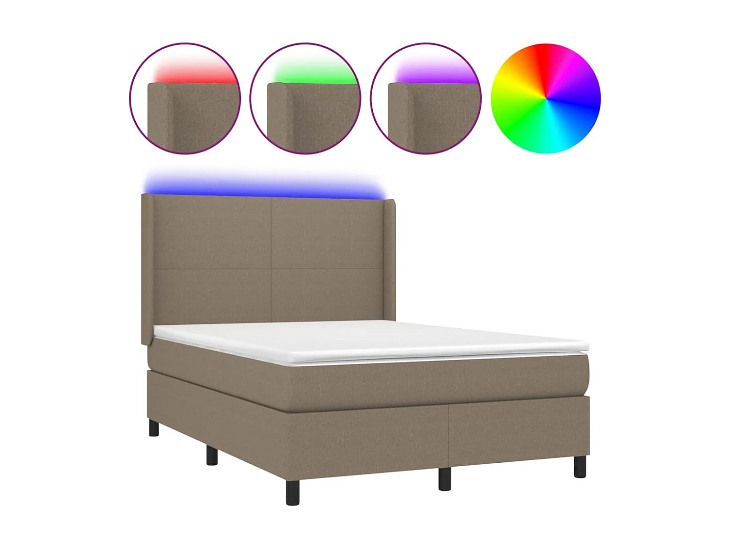 Sommier à lattes de lit matelas et LED Taupe 140x200 Tissu