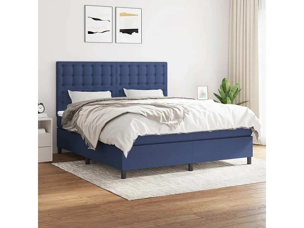 Lit à sommier tapissier avec matelas Bleu 160x200 Tissu 3