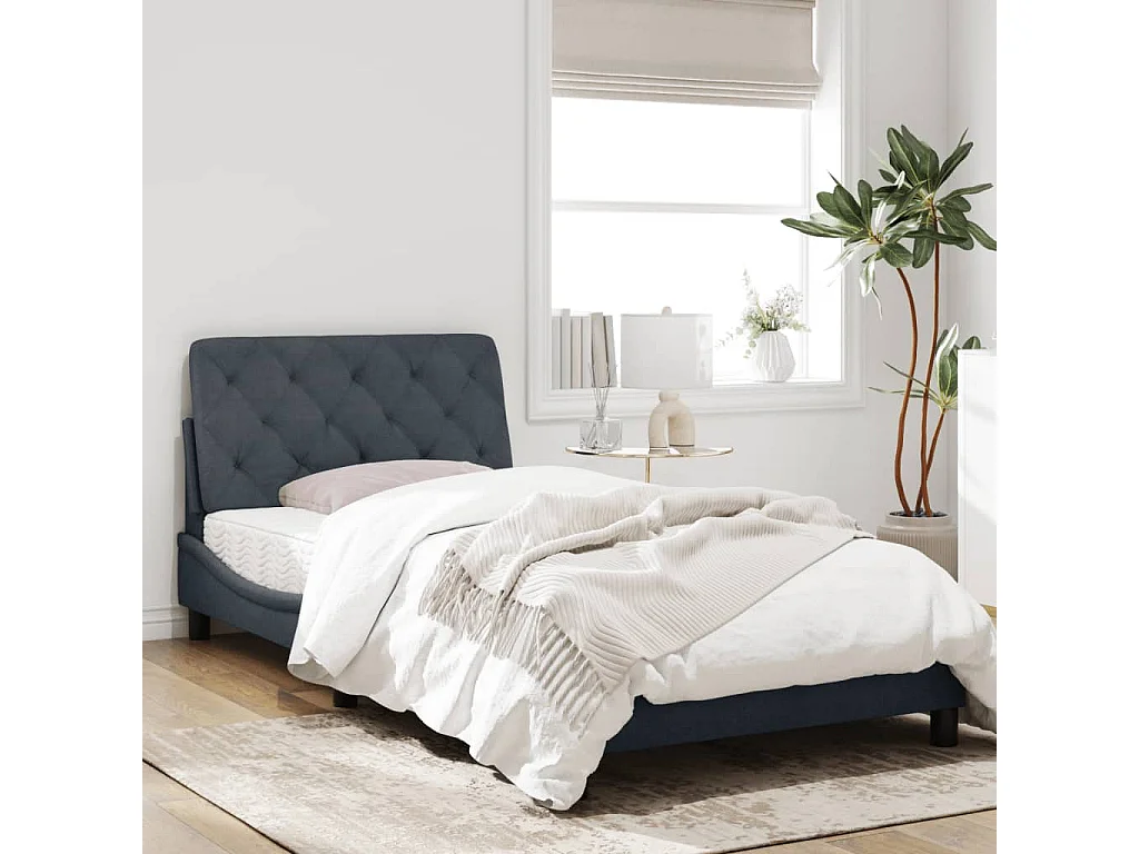 Cadre de lit avec tête de lit Gris foncé 100x200 Velours