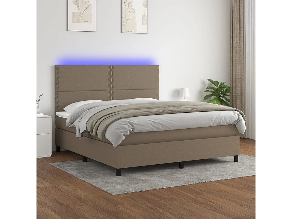 Boxspring met matras en LED stof taupe 160x200 cm