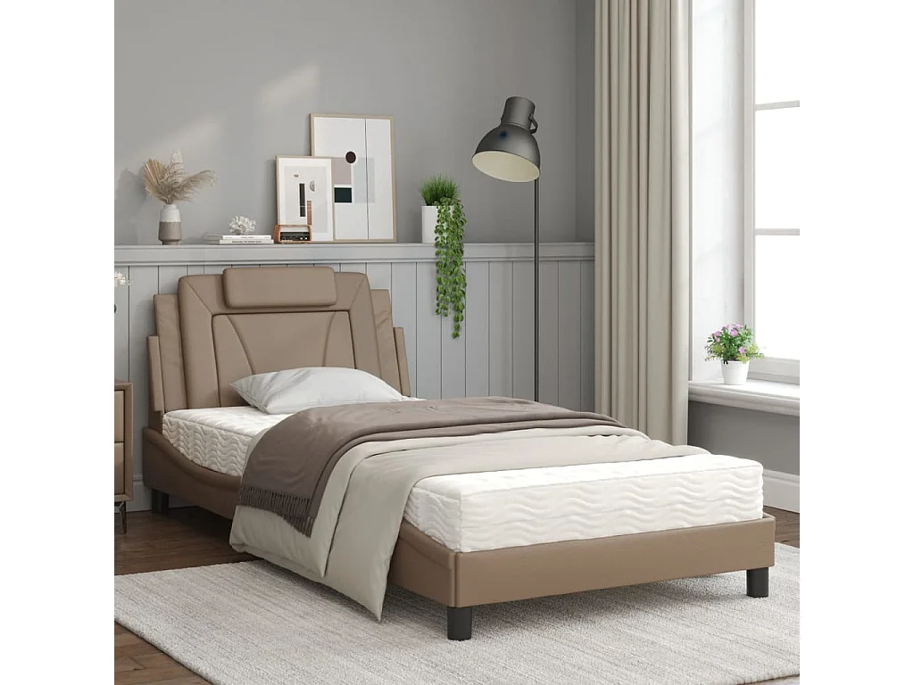 Lit avec matelas cappuccino 100x200 similicuir