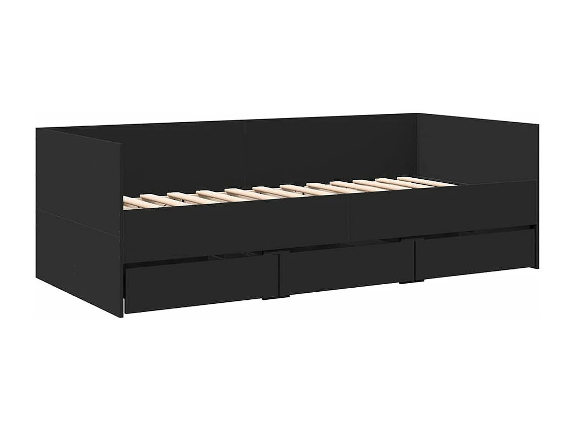 Lit de jour avec tiroirs noir 75x190 bois d'ingénierie