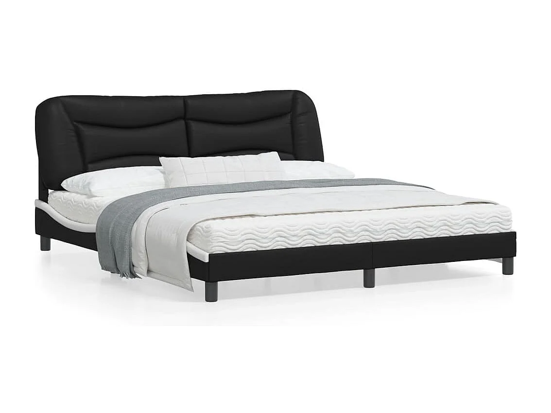 Bedframe met hoofdbord kunstleer zwart en wit 180x200 cm
