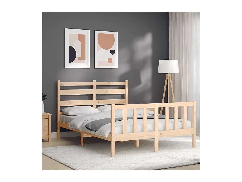 Bedframe met hoofdbord massief hout 140x190 cm
