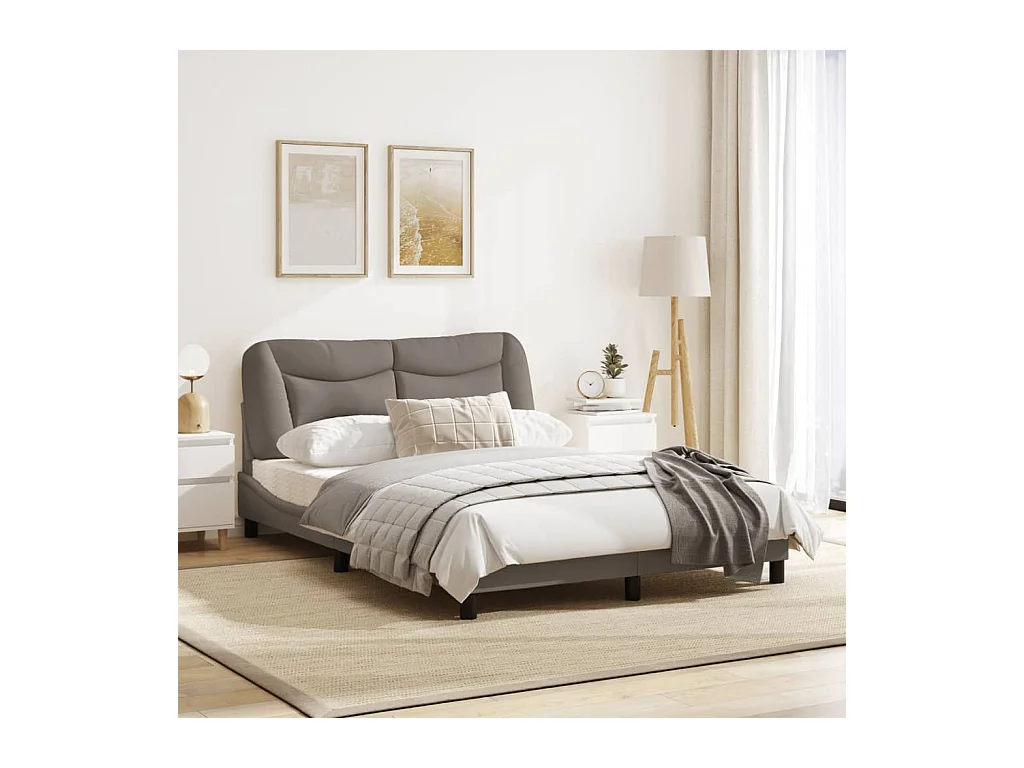 Cadre de lit avec tête de lit Taupe 140x190 Tissu