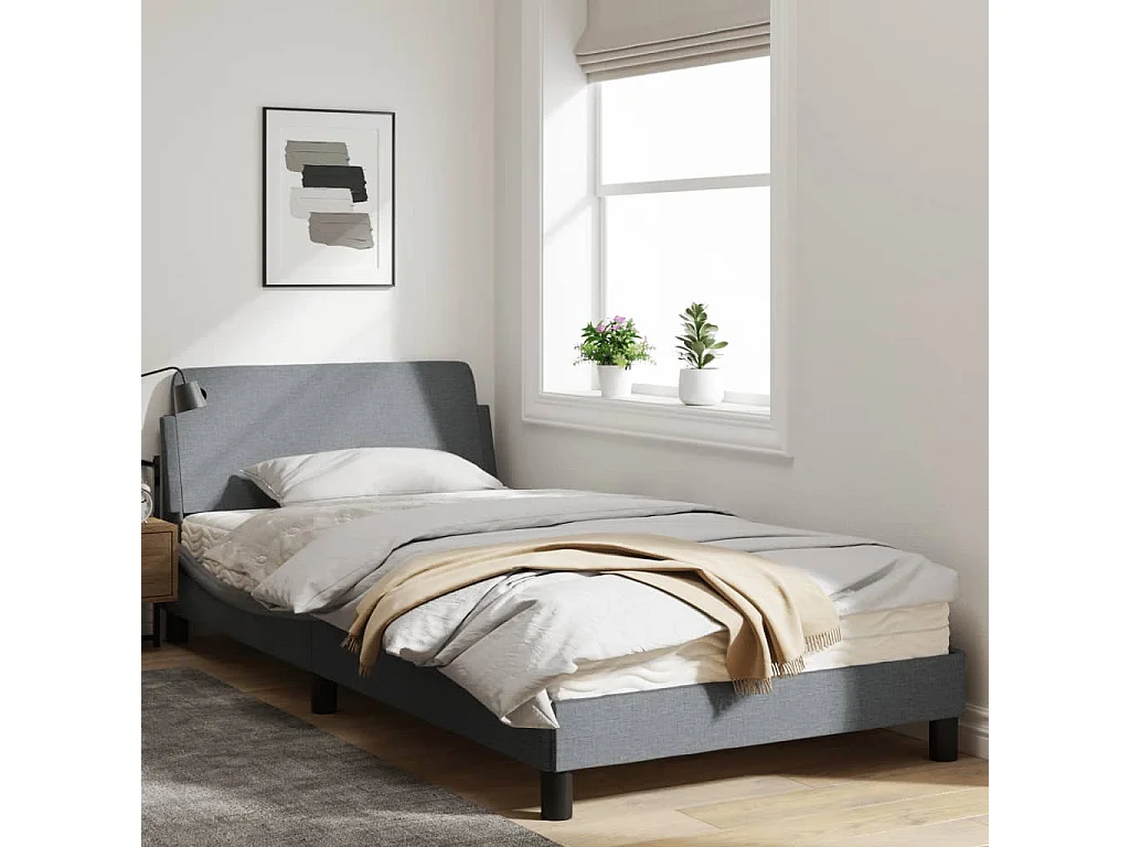 Cadre de lit avec tête de lit Gris clair 100x200 Tissu