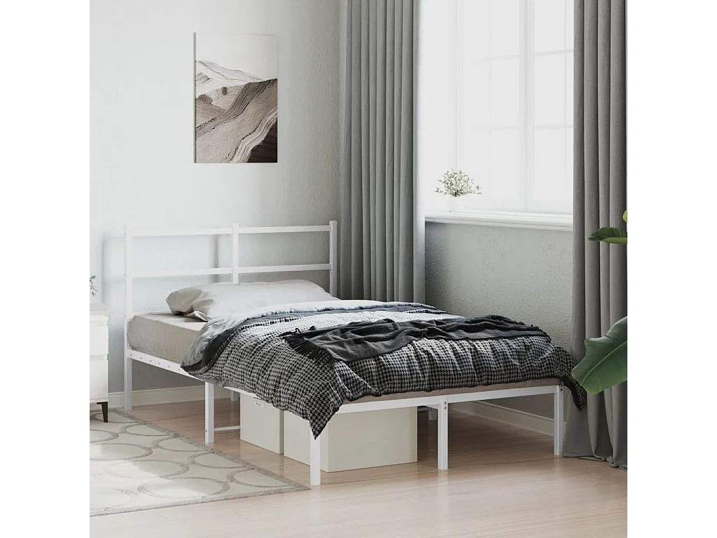 Cadre de lit métal avec tête de lit blanc 120x200