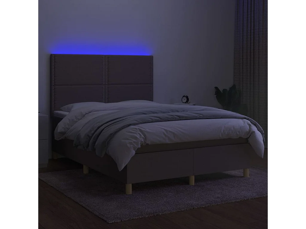 Sommier à lattes de lit et matelas et LED Taupe 140x190 Tissu