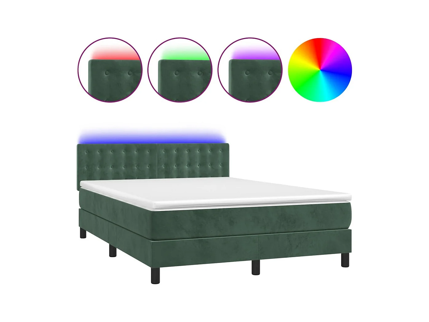 Sommier à lattes de lit avec matelas LED Vert foncé 140x190