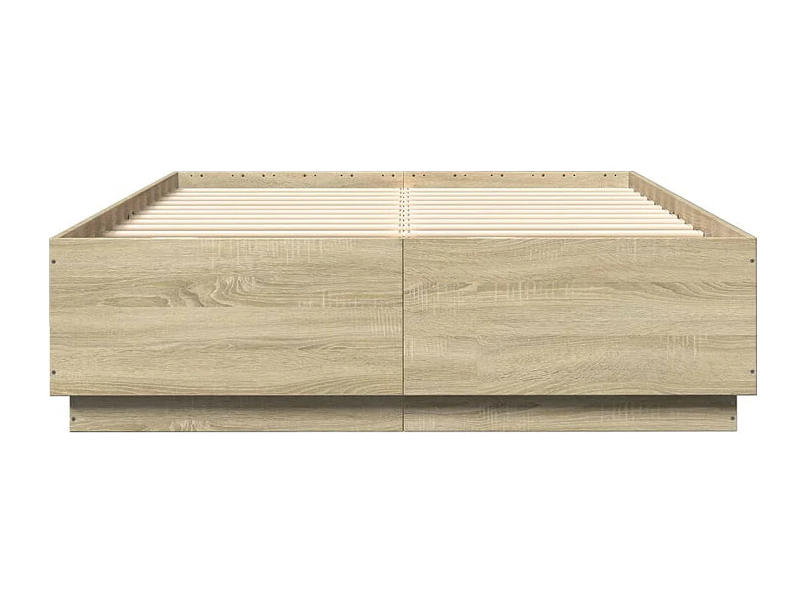 Cadre de lit avec lumières LED chêne sonoma 150x200