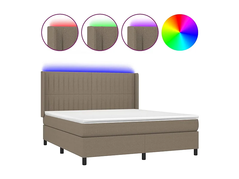 Sommier à lattes de lit matelas et LED Taupe 160x200 Tissu