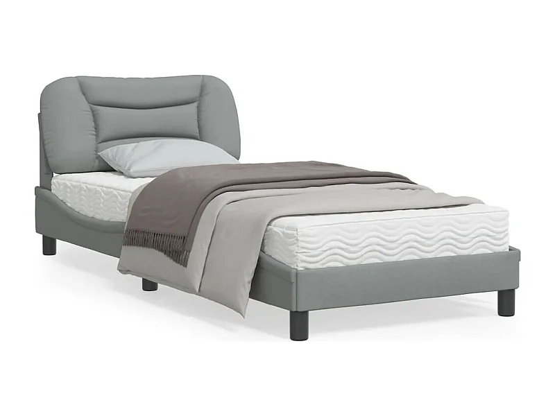 Cadre de lit avec tête de lit Gris clair 90x200 Tissu