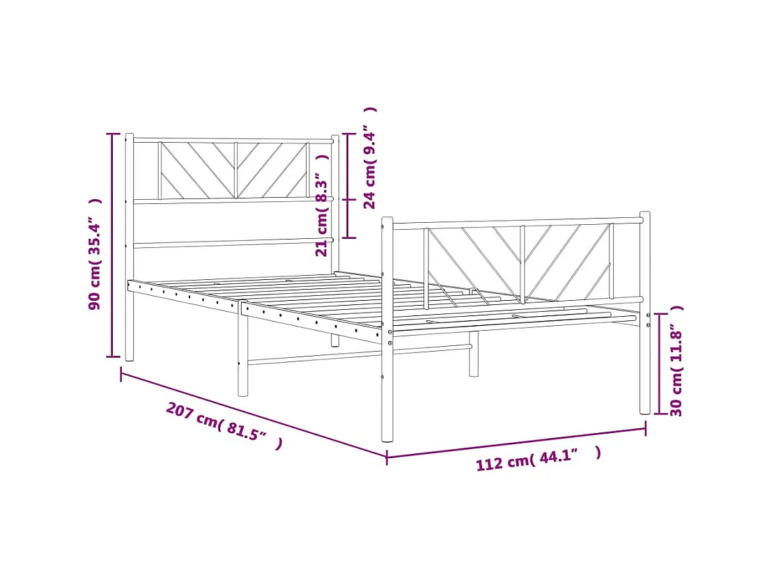 Bedframe met hoofd- en voeteneinde metaal zwart 107x203 cm