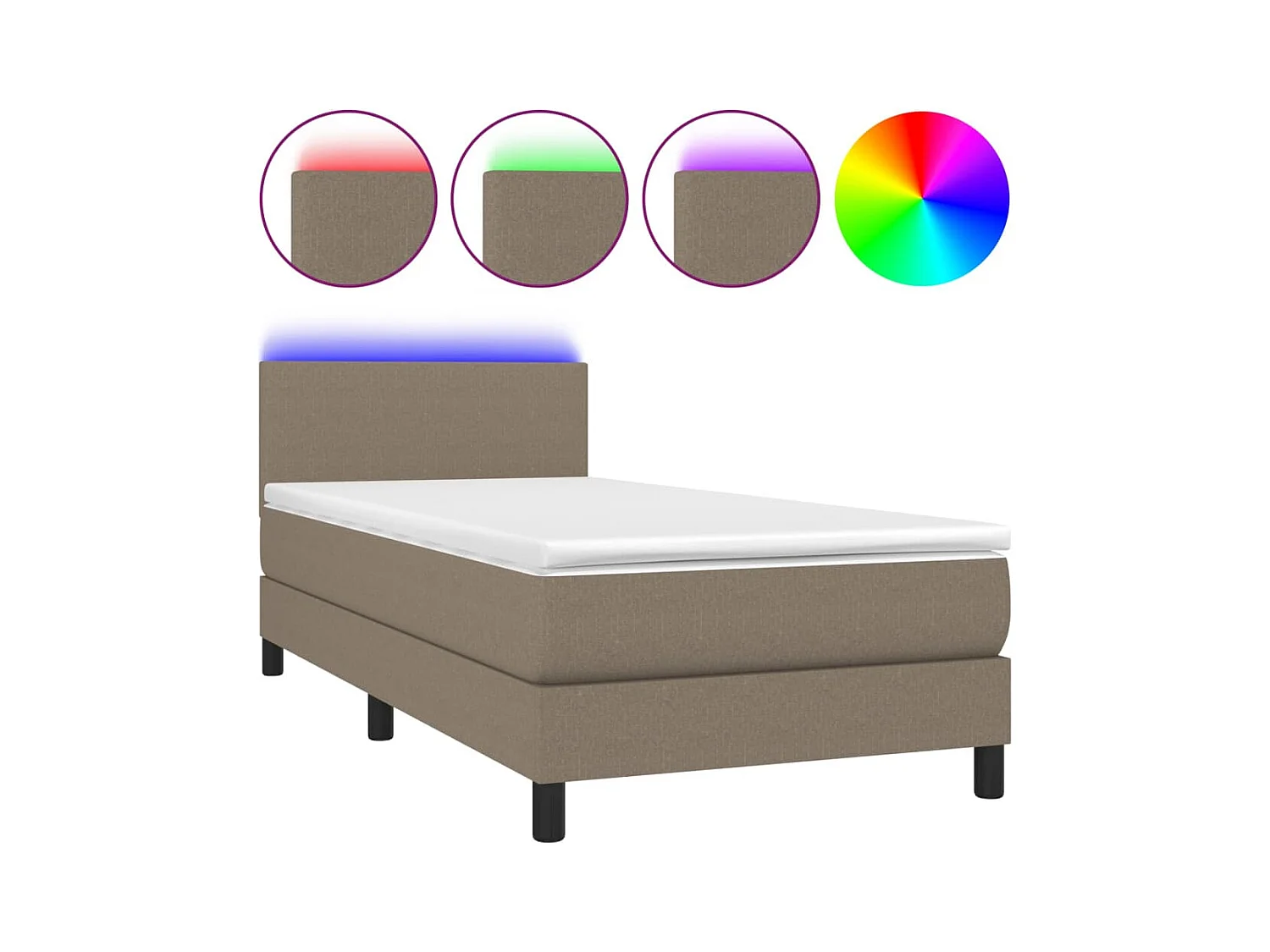 Lit à sommier tapissier avec matelas et LED Taupe 100x200 Tissu