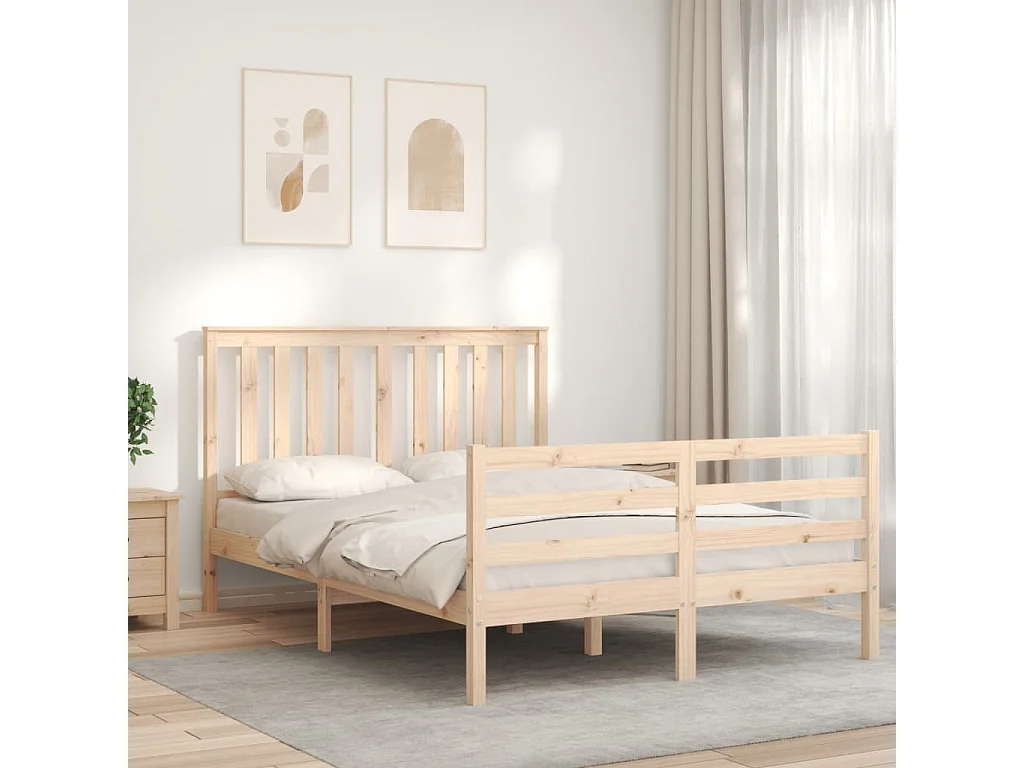 Cadre de lit avec tête de lit 120x200 bois massif