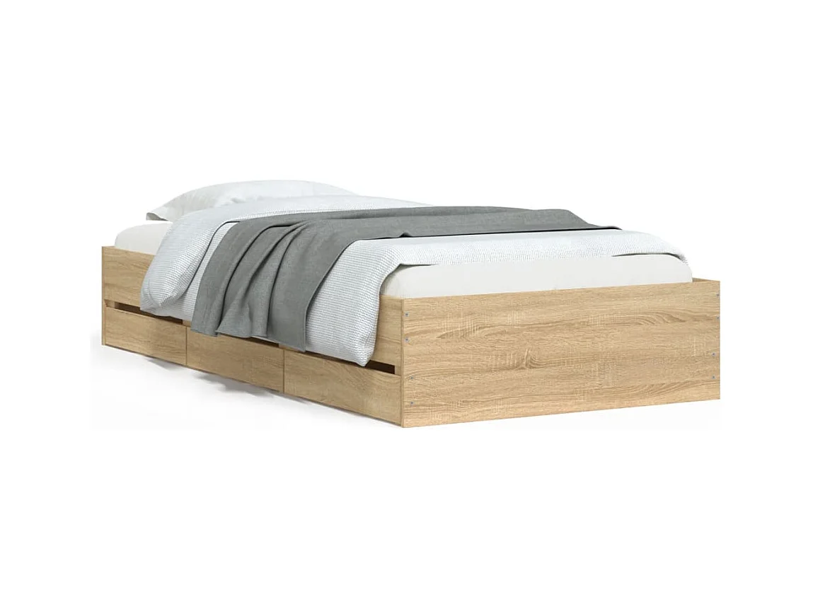 Cadre de lit et tiroirs chêne sonoma 90x200 bois d'ingénierie