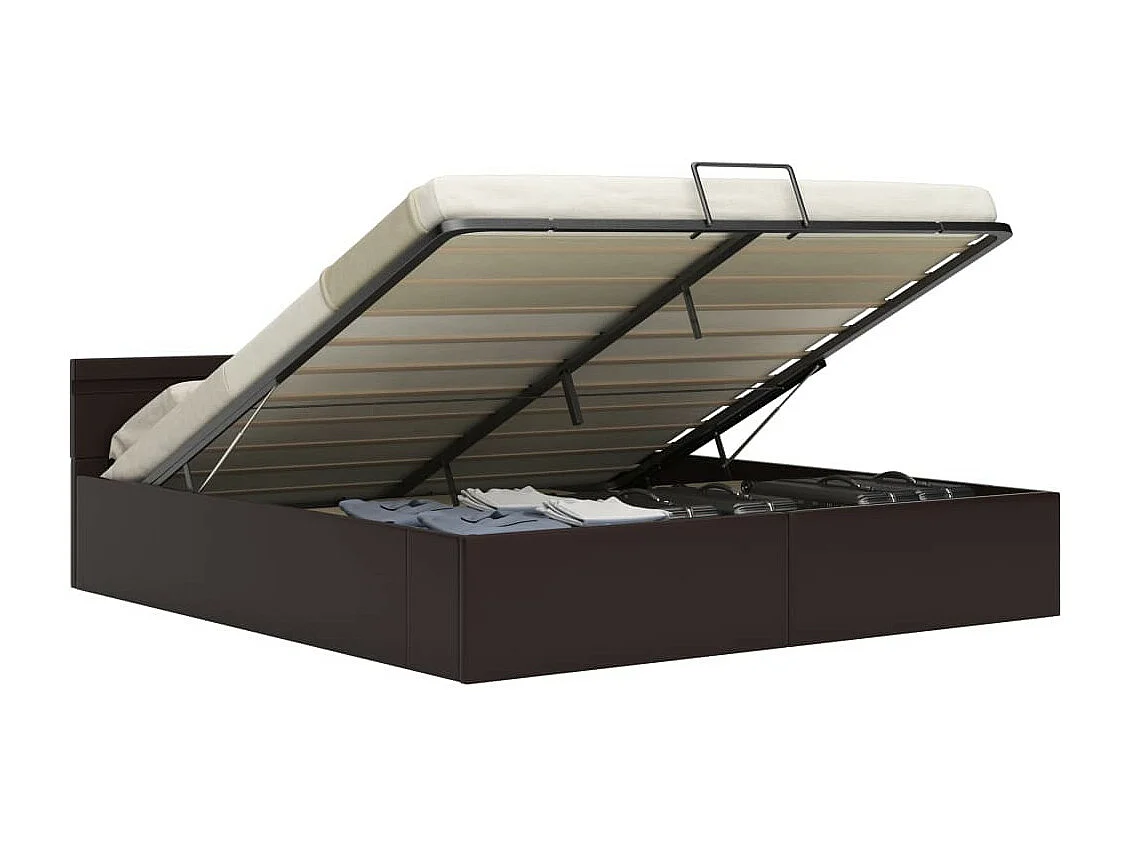 Bedframe met opslag hydraulisch LED kunstleer grijs 180x200 cm