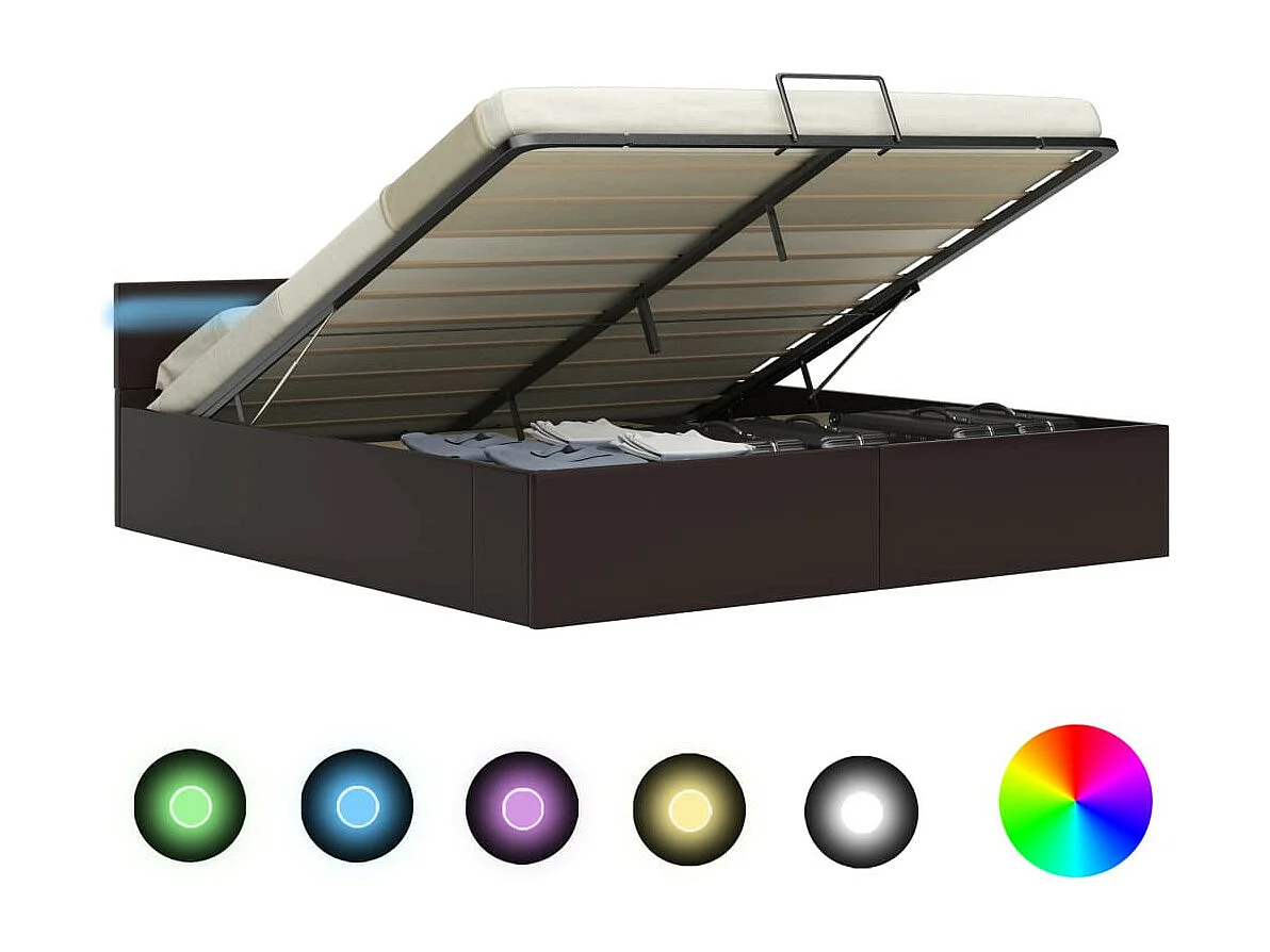 Bedframe met opslag hydraulisch LED kunstleer grijs 180x200 cm